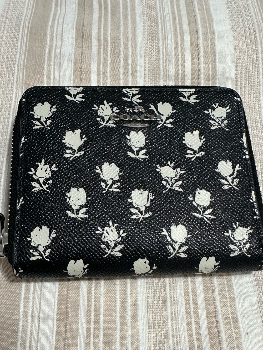 Coach Black Wallet with White Floral Print